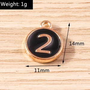 Detailed size view of black enamel number 2 alloy pendant for DIY jewelry making