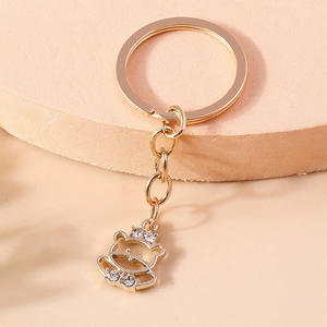 Exquisiter Ausgehöhlter Bär Schlüsselanhänger Mit Krone Strass Eingelegter Legierung Metall Taschenanhänger Für Damen Mädchen Geschenk