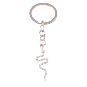 Sparkling silver snake keychain with white rhinestones for bags and phone charms