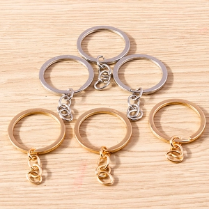 Flat round alloy keyrings with short chains in gold and silver finishes for DIY jewelry