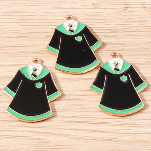 Set of 3 academic gown alloy charms with green and black enamel for DIY jewelry making