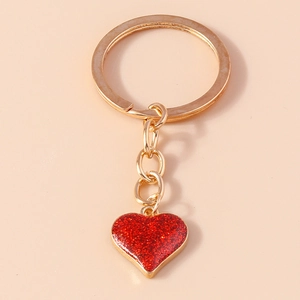 Creative red glitter heart keychain with golden metal ring and chain for women accessories