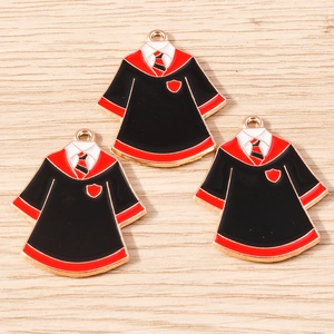 Three enamel graduation robe charms with red and black stripe ties for DIY jewelry