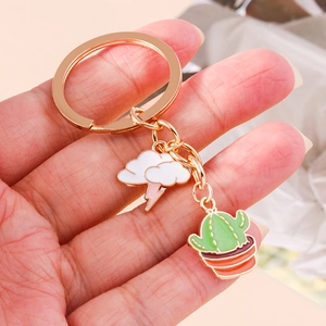 Cartoon Cactus Cloud Lightning Enamel Keychain Gold Alloy Metal Key Ring Personalized Bag Pendant Jewelry Gift For Women Girls