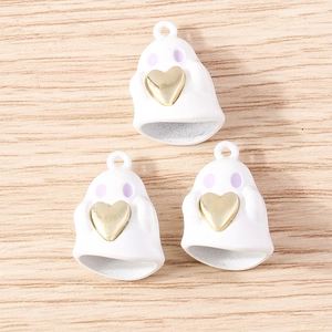 Set of cute white ghost pendants with gold hearts for Halloween jewelry making