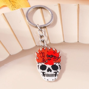Porte-clés en acrylique crâne de feu avec diable rouge pour collection d'accessoires mode