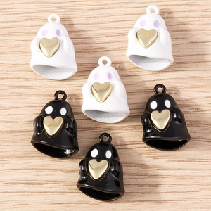 Halloween ghost charms with golden hearts in black and white styles for jewelry making