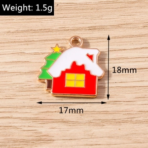 Enamel Christmas house pendant detail with tree design, 17mm x 18mm size and 1.5g weight