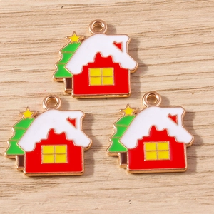 Alloy Drip Oil Christmas House Pendants Snow Roof With Christmas Tree DIY Jewelry Accessories For Christmas Decor Crafters