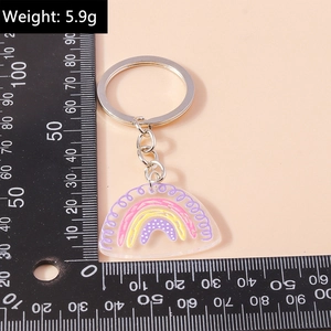 Dettaglio macro di un ciondolo arcobaleno traslucido con trama acrilica e anello metallico