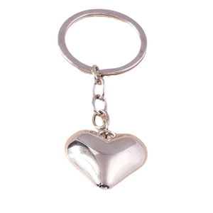 Portachiavi a cuore in metallo argento lucido con finitura a specchio e anello piatto