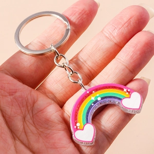 Portachiavi Arcobaleno Cartoon Carino Pendente in Acrilico Nuvola Cuore Stella Anello in Lega di Zinco Accessorio Borsa Colorato Regalo Donna Bambini