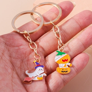 Cartoon Halloween Keychain Enamel Ghost Witch Pumpkin Mummy Pendant Cute Quirky Alloy Metal Key Ring For Bag Holiday Gift