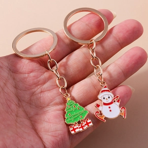 Cute Christmas Snowman Christmas Tree Alloy Enamel Keychain Set Gold Cartoon Holiday Bag Charm Gift For Women Men Friends