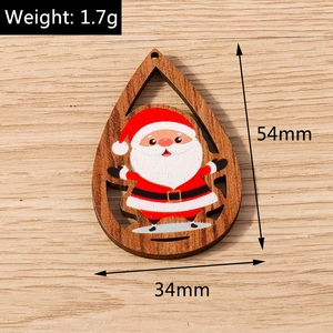 Colgante navideño de madera con diseño de Papá Noel y medidas detalladas del producto