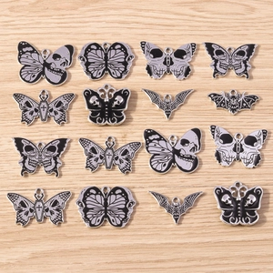 Gothic Halloween Alloy Drip Oil Butterfly Bat Charms Skull Coffin Pendants For DIY Jewelry Making Necklaces Earrings Dark Punk Style Women