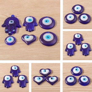 Pendentifs Mauvais Œil Nazar Main De Fatima Cœur Rond En Verre Résine Pour Fabrication Bijoux DIY Accessoires Collier Bleu