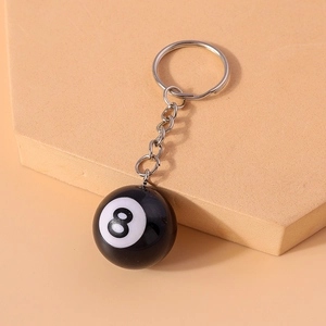 Porte-clés billard numéro 8 en résine brillante avec anneau en alliage argenté