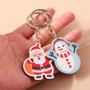 Noël Dessin Animé Père Noël Bonhomme de Neige Acrylique Porte-clés Ensemble Mignon Holiday Imprimé Sac Pendentif Cadeau Accessoires
