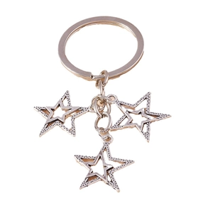 Porte-clés étoile en métal argenté avec pendentifs pentagramme ajourés à double couche