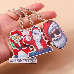 Cool Hip Hop Santa Claus Acrylic Keychain For Christmas Funny DJ Dabbing Santa Key Ring Backpack Pendant Festival Gift
