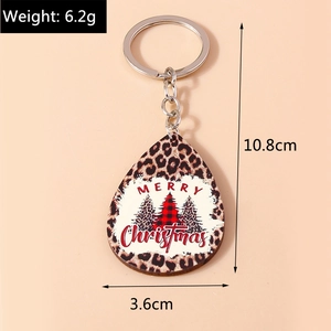 Portachiavi natalizio a goccia con stampa leopardata e alberi a quadri, 10,8x3,6 cm