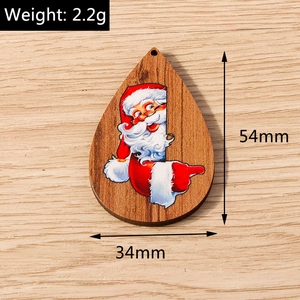 Colgante de madera en forma de gota de 54mm con Papá Noel y medidas detalladas