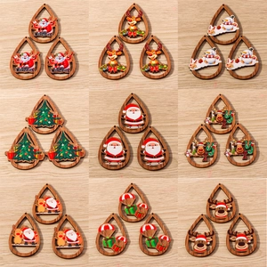 Colgantes de Madera de Navidad Lágrima Papá Noel Alce Muñeco de Nieve Dijes de Madera Estampados para Pendientes DIY Accesorios