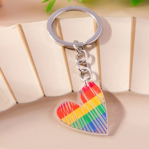 Simpatico portachiavi a cuore arcobaleno in acrilico con anello in metallo su ceramica
