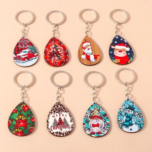 Portachiavi in Legno di Natale a Goccia Babbo Natale Pupazzo di Neve Renna Ciondolo in Legno Stampato Regalo di Natale