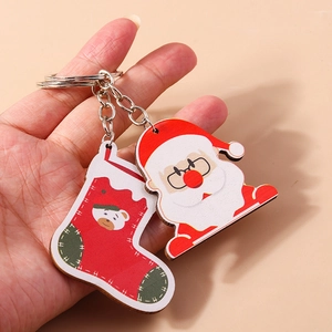 Porte-clés de Noël en Acrylique Dessin Animé Pendentif Père Noël et Chaussette Ours pour Fête Décoration Accessoires de Sac