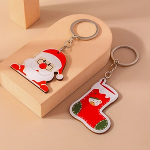 Lot de porte-clés de Noël avec Père Noël en bois et chaussette ours pour cadeaux festifs