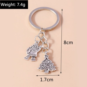 Detail showing Santa Claus and Christmas tree pendants with product dimensions and weight