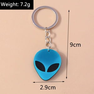 Detail view of punk alien keychain with dimensions 9cm length and 7.2g weight