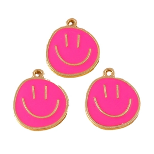 Pink smiley face round alloy enamel pendants for DIY jewelry making accessories set