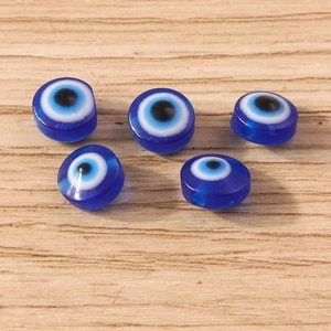 Flat round blue evil eye resin beads for DIY jewelry making and creative crafts