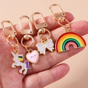 Cute Cartoon Unicorn Rainbow Heart Bowknot Enamel Keychain Collection Zinc Alloy Drip Oil Bag Pendant Charm For Women Girls