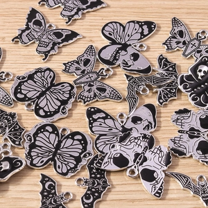 Gothic style alloy bat and butterfly pendants with dark skull and moon details for DIY