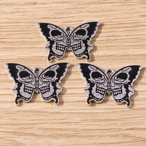 Gothic butterfly skull pendants in black and silver alloy for DIY jewelry making