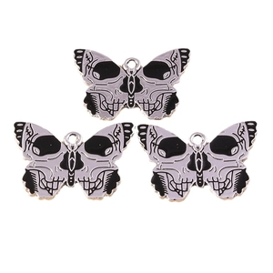 Gothic butterfly skull charms for DIY jewelry making with black and silver finish