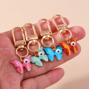 Porte-clés en Émail de Papillon Oeil de Dessin Animé Alliage de Zinc Or Pendentif de Sac Accessoires Décoratifs Cadeau Femme