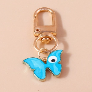 Porte-clés papillon œil maléfique créatif en émail doré et bleu avec mousqueton