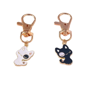Lot de porte-clés chat cartoon noir et blanc avec fermoirs mousquetons en métal doré