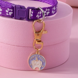 Cute purple pet collar with white paw prints and a Pawty Party enamel cat pendant