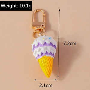 Detailed view of cute purple ice cream keychain with dimensions 7.2cm and 10.1g weight