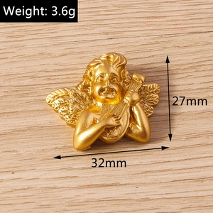 Detail view of 27x32mm matte gold angel pendant playing lyre for DIY jewelry