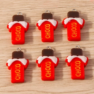 Set of 6 DIY resin chocolate bar charms with red wrapper and golden ring for jewelry making