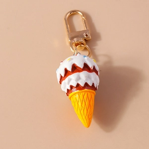Cute cartoon ice cream cone keychain with golden lobster clasp for bags and keys