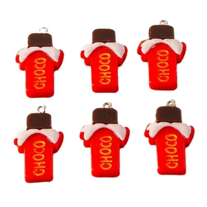 Pack of six chocolate stick resin charms with red base and CHOCO text for DIY jewelry