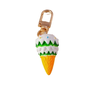 Cute cartoon ice cream keychain with colorful cream layers and yellow waffle cone
